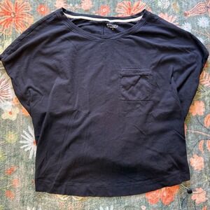 Athleta Women Black Cotton Short Sleeve Pocket Tee Cinch Hem Top Small Flaw